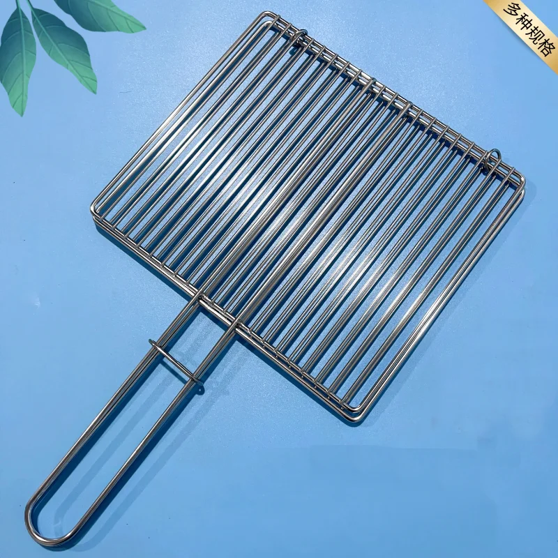 Folding Stainless Steel 304 Food Grade Square Strips Nonstick BBQ Net Mesh Barbecue Grill Handle Fish Wings Vegetable bbq net
