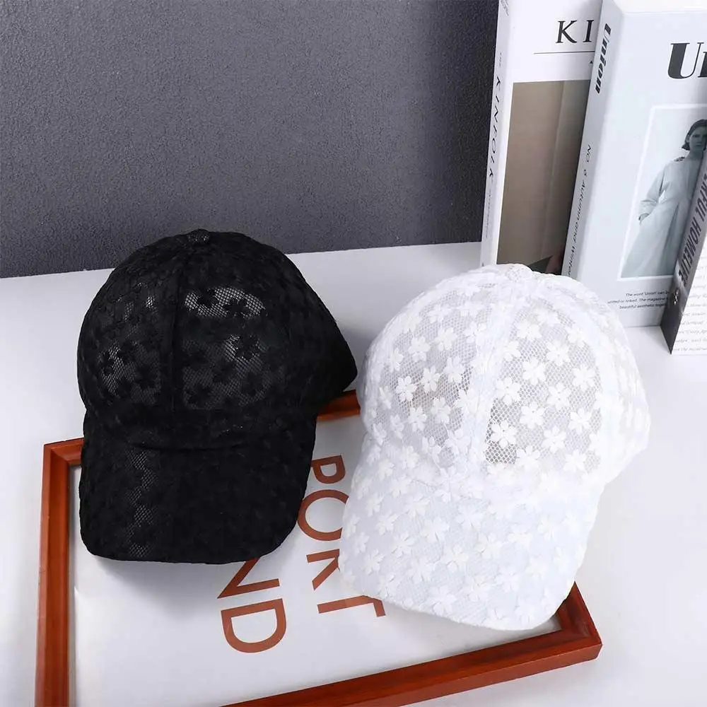 Adjustable Casual Korean Hip Hop Girls Women Flower Baseball Cap Lace Mesh Hat Visors Cap