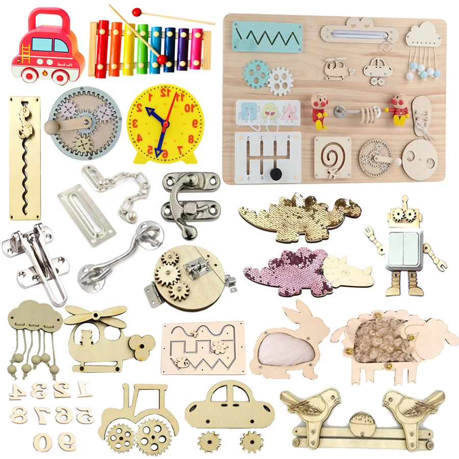 

Children Montessori Sensory Board Busy Kids Unlock Door Latch Toy Wooden DIY Accessories Material Early Education Learning Toys