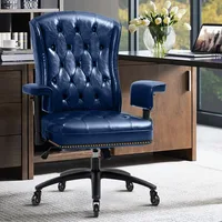 Office Chair with Rubber Wheels and Armrests,PU Leather Home Office Desk Chairs Comfortable Computer Chairs for Adults 1