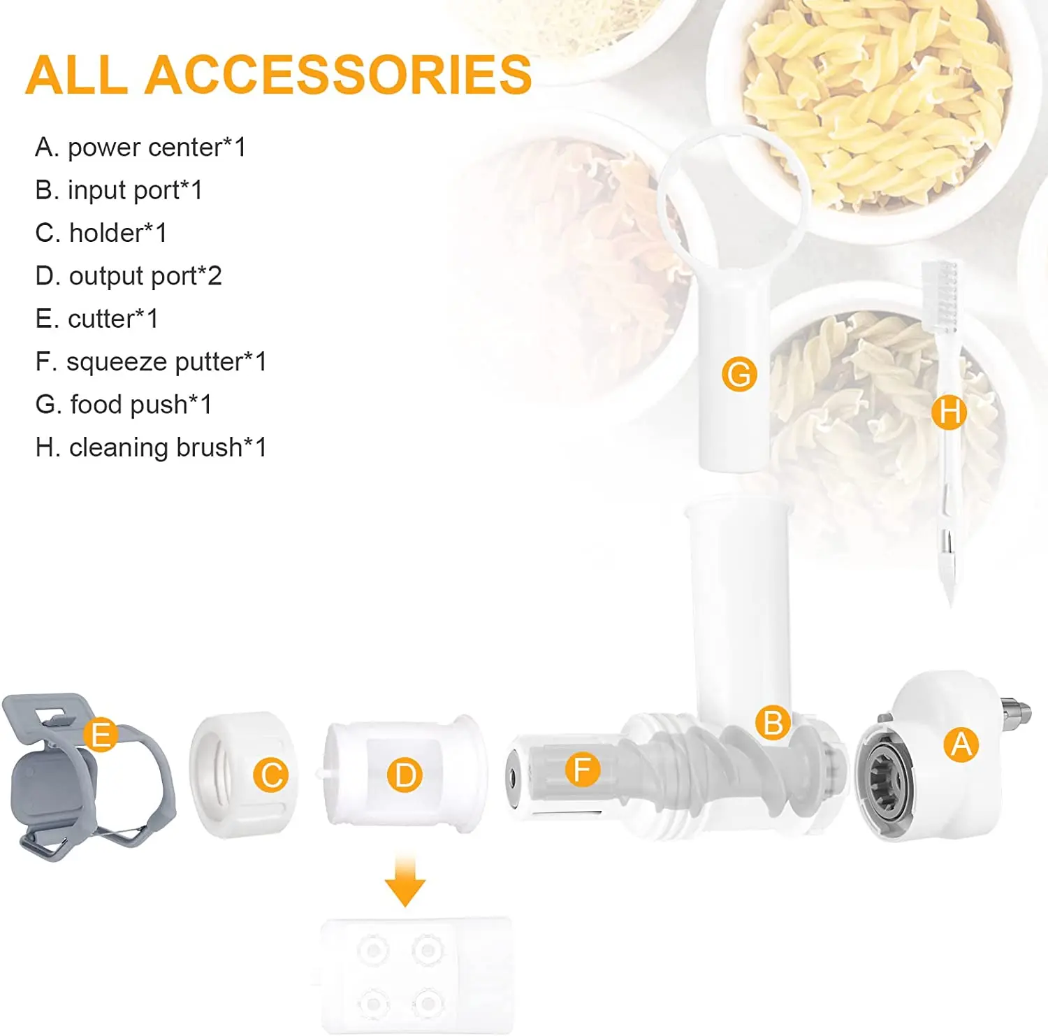 Pasta attachment for kitchenaid stand mixer with 6 Different Shapes of Pasta Outlet, Durable pasta attachment for kitchenaid