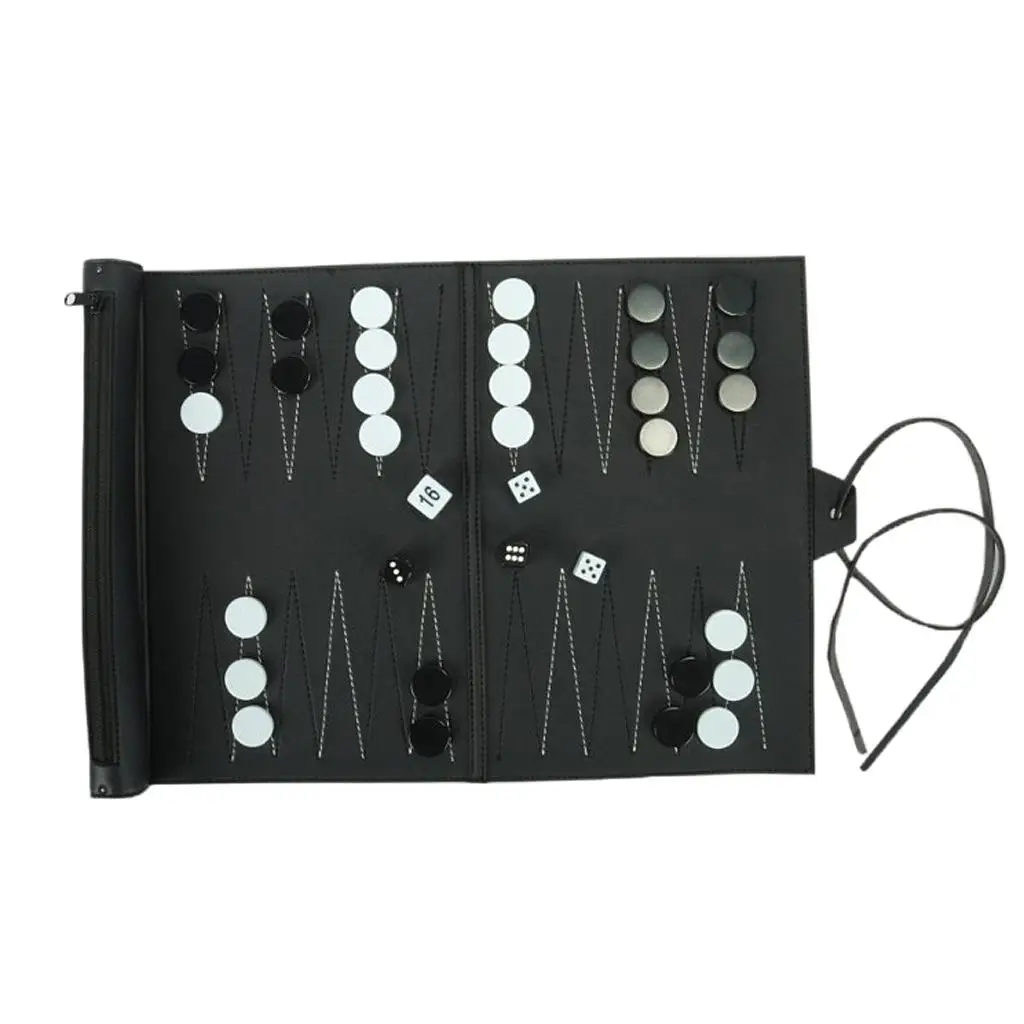 Classic Portable Recreational PU Leather Roll-Up Backgammon Board Game Toys