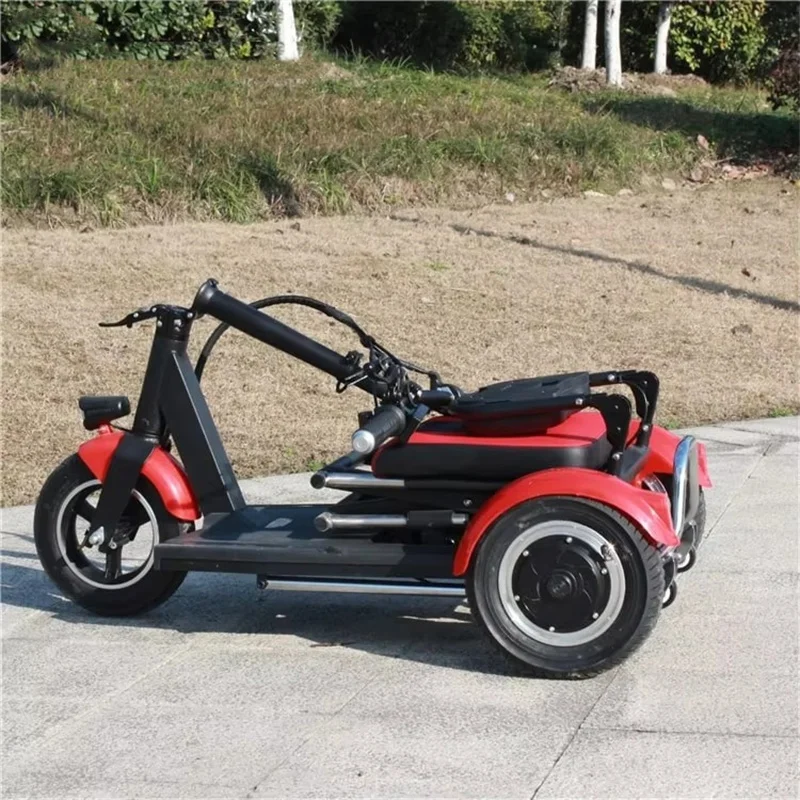48V 600W Travel Electric Scooter Dual Motor Foldable With Seat Adults 10 Inch Folding Electric Tricycle 3 Wheel