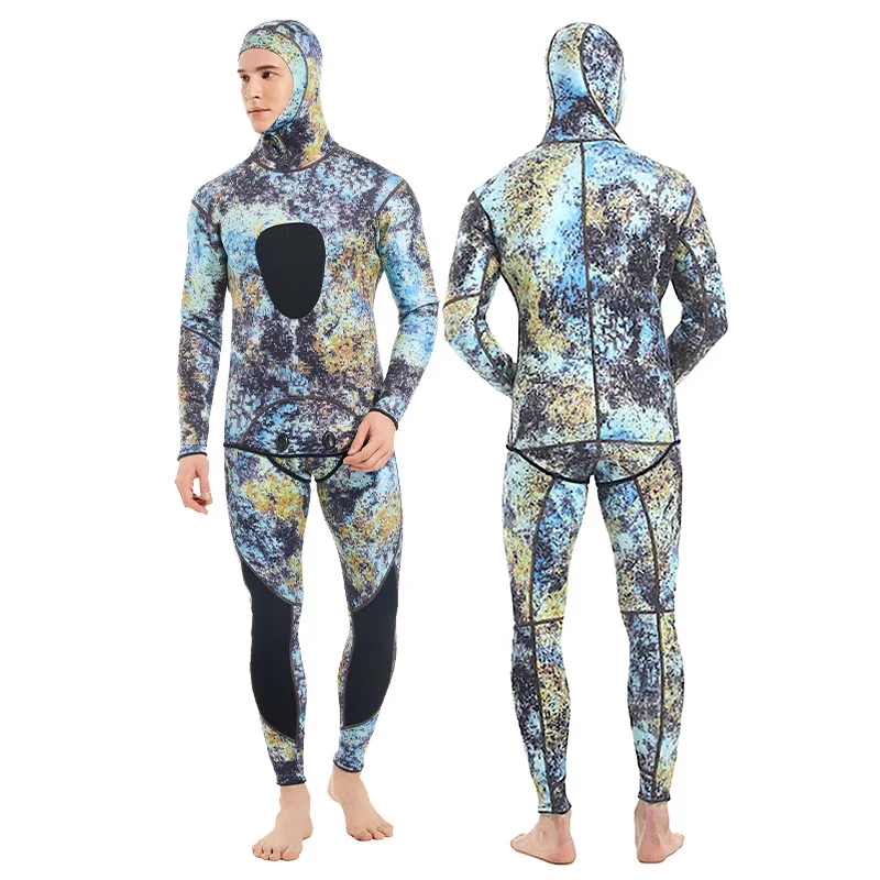 3mm CR Freediving Hunting Fish Suit Camouflage Two Piece Wetsuit for Men Snorkeling Kayak Swimming Harpoon Fishing Diving Suits diving suits,kayak dry suit