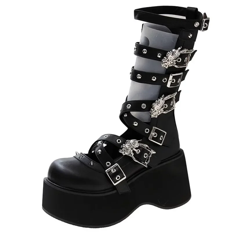 

New Women's Platform Shoes 2024 Fashion Hollow Breathable Ankle Boots for Women Increased Ladies Motorcycle Boots Female Sandals