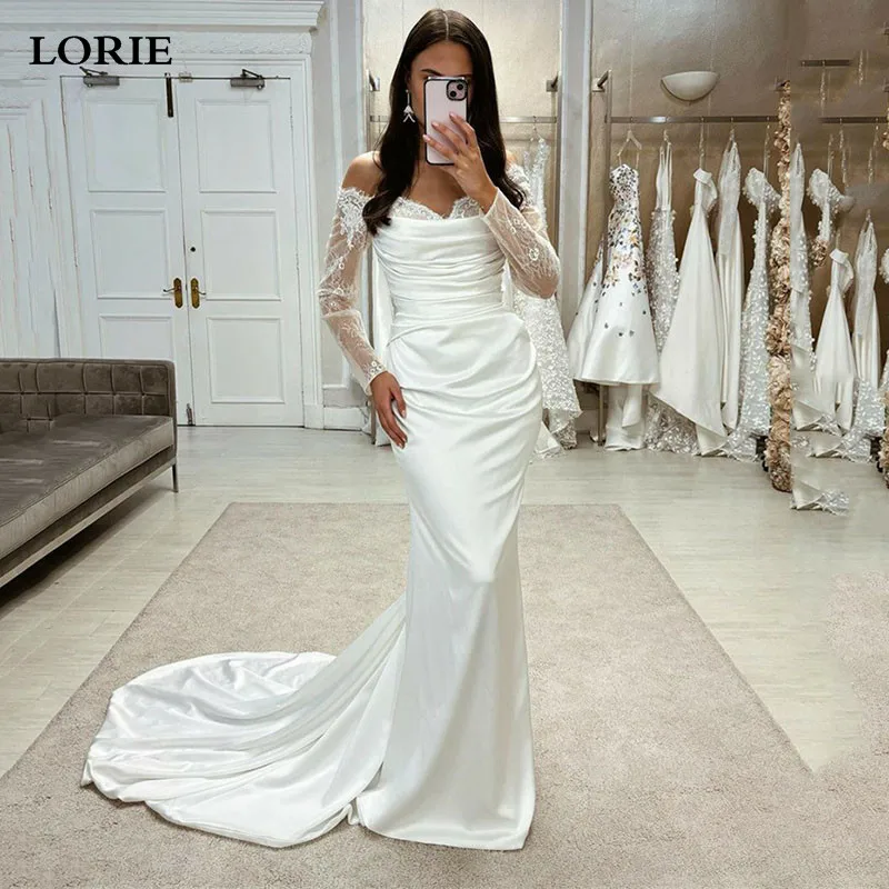 

LORIE Satin Mermaid Wedding Dresses Lace Long Sleeve Bride Dress Vestidos de novia Sweep Train Wedding Gown 2024 Customize