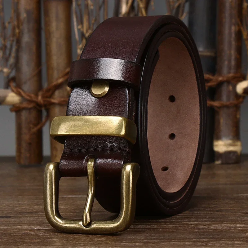 3.8CM Genuine Leather Strap Pure First Layer Cowhide Retro Pin Copper Buckle Jeans Men Belt For Jeans
