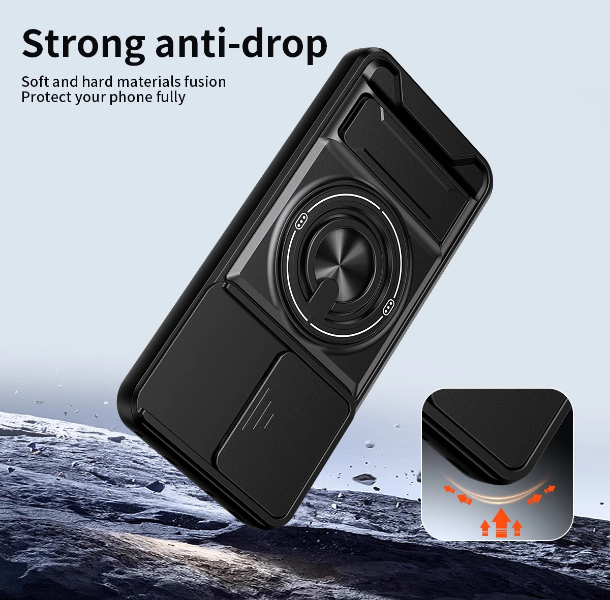 Rotatable Slide Camera Protection Ring Stand Shockproof Phone Case Cover