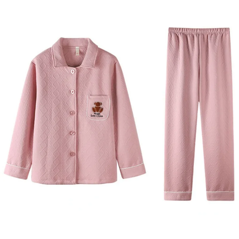 2023 New Pajama Woman Winter Thickened Pure Cotton Three-layer Thin Sandwich Cotton Loungewear Middle-aged Autumn Warm Homewear