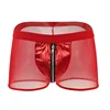 Leather Underwear Men Sexy Gay Zipper Mesh Boxershorts Breathable U Pouch Male Panties Gay Cueca 1