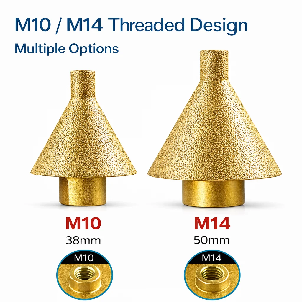 M10 M14 다이아몬드 챔퍼 코어 드릴 비트, 38mm/50mm 확대 구멍 베벨링 연마 공구 (화강암, 대리석, 타일용)