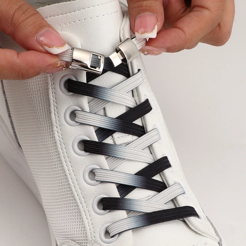 

Elastic Shoelaces Without Ties Polyesters Flat Shoe Laces For Sneakers Metal Cross Buckle Lazy Shoelace Gradient Rubber band