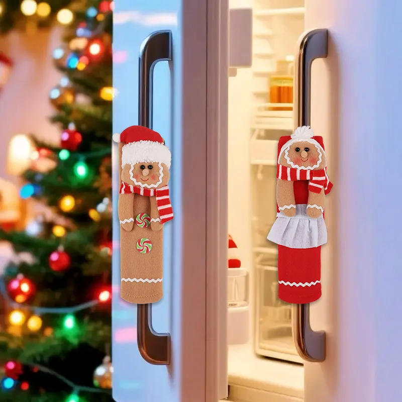2pcs/set Christmas Refrigerator Door Handle Covers Gingerbread Man Home Kitchen Decoration New Year Holiday Supplies Xmas Gifts
