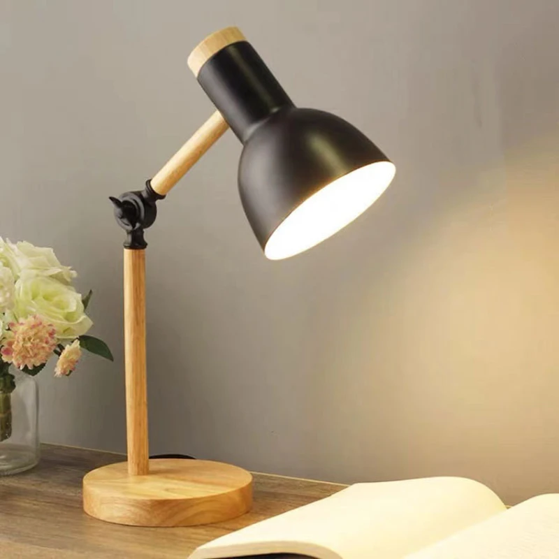

Creative Nordic Wooden Art Iron LED Folding Living Room Simple Desk Lamp Eye Protection Reading Table Lamp Bedroom Home Decor