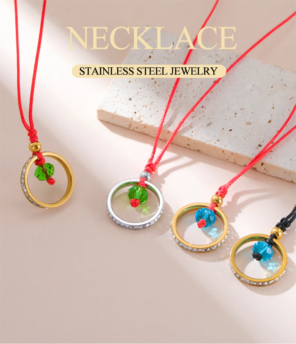 Dawapara Minimalistische Geburtsstein-Kreis-Halskette, viel Glück, heilende Energie, Kristall-Charm, verstellbare Kette, Edelstahl-Schmuck – Detail 1