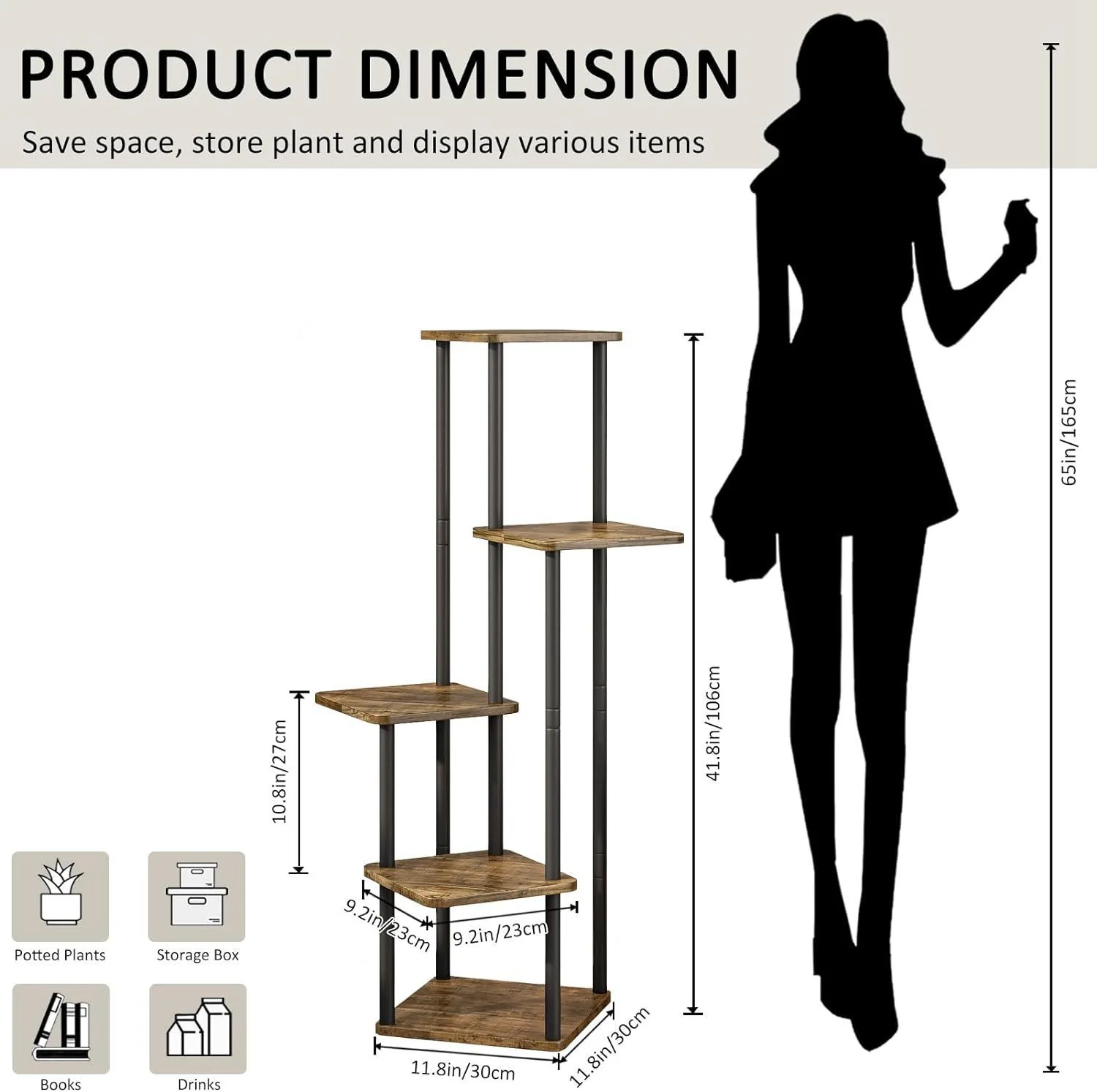 Plant Stand 5 Tier Indoor Metal Flower Shelf Multiple Plants Corner Tall Flower Holders for Patio , Black (5 Tier-Black)