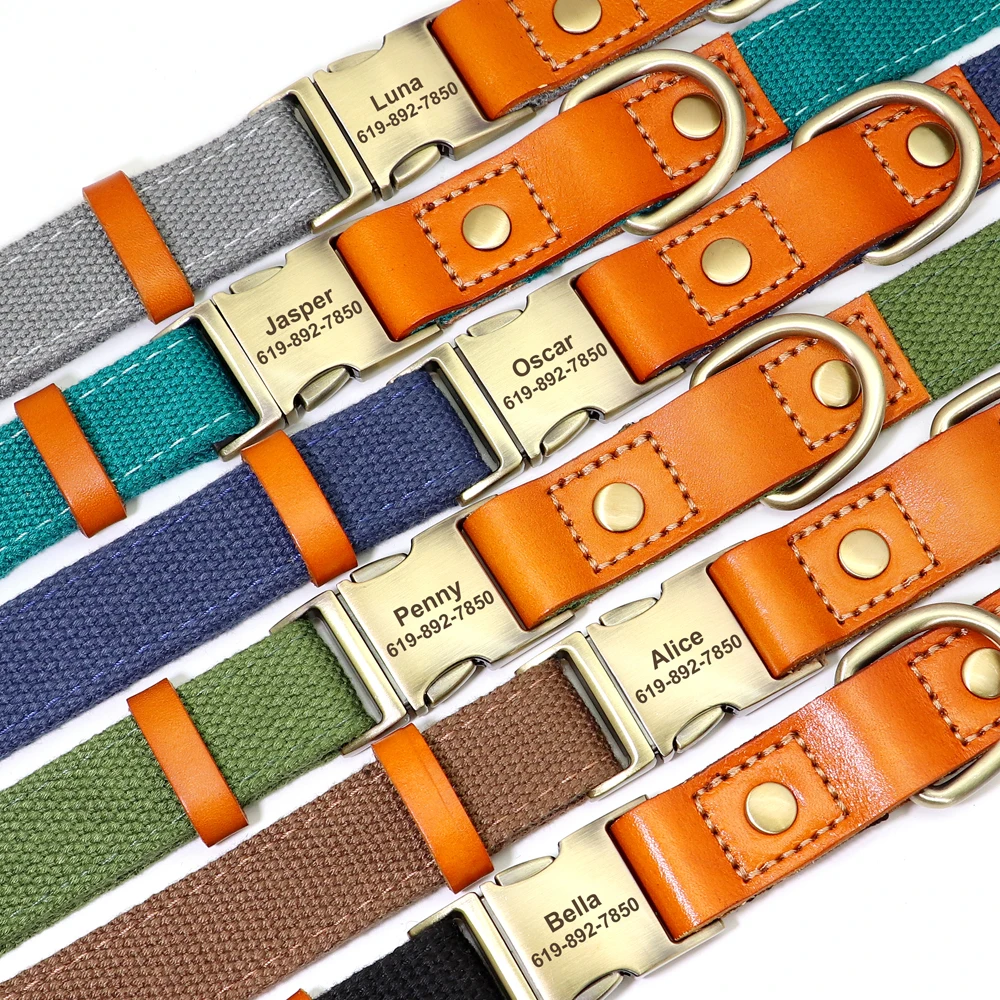 Personalized Nylon Dog Collar PU Leather Dog Buckle Collars Necklace Anti-lost Pet ID Collars for Small Medium Large Dogs Party