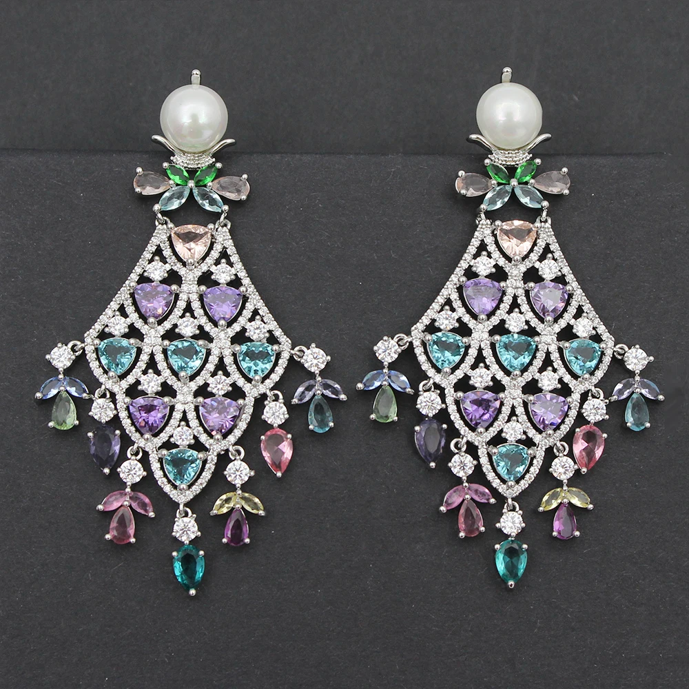 

Designer Fancy Women's Earrings Luxury Jewelry Cubic Zirconia Water Drop Tassel Dangle Earrings for Women Party Jewelry Gift
