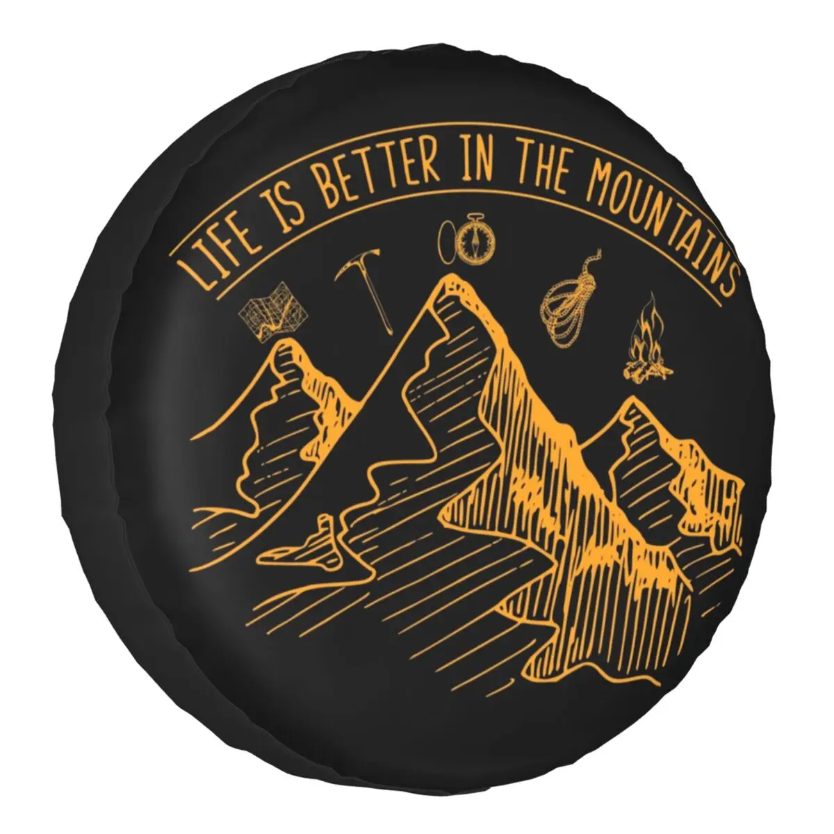 

Life Is Better In The Mountains Happy Camper Tire Cover 4WD SUV Camp Spare Wheel Protector for Jeep Toyota 14" 15" 16" 17" Inch