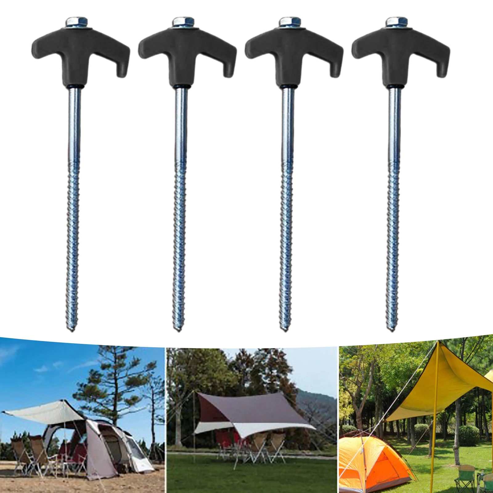 

4 стойки для палатки, сверхмощные стойки для кемпинга, шестиугольные спиральные стойки для навешивания, прочные портативные многофункциональные наземные стойки, колышки для палатки