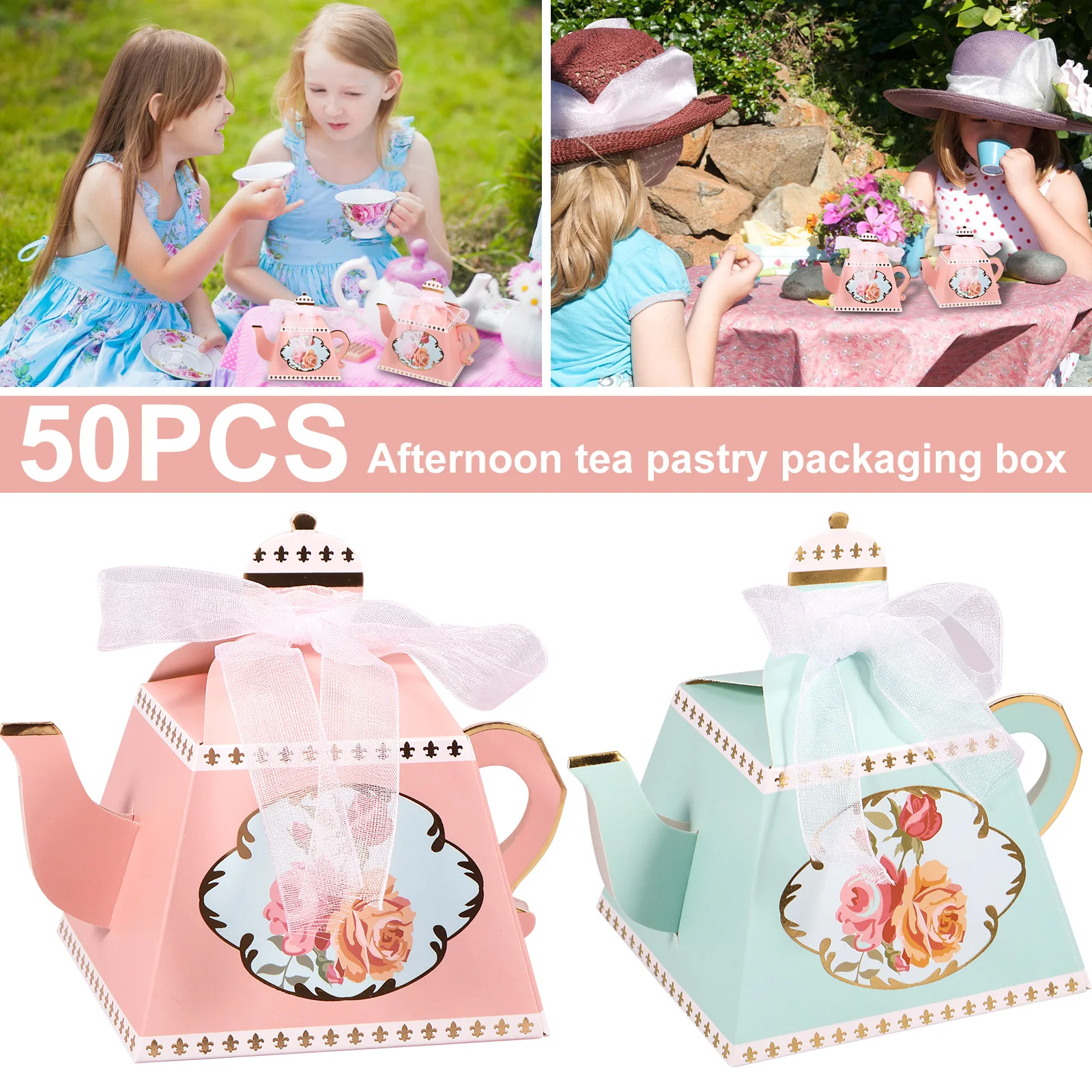 50Pcs Teapot Candy Box Vintage Floral Teapot Box Reusable Paper Flower