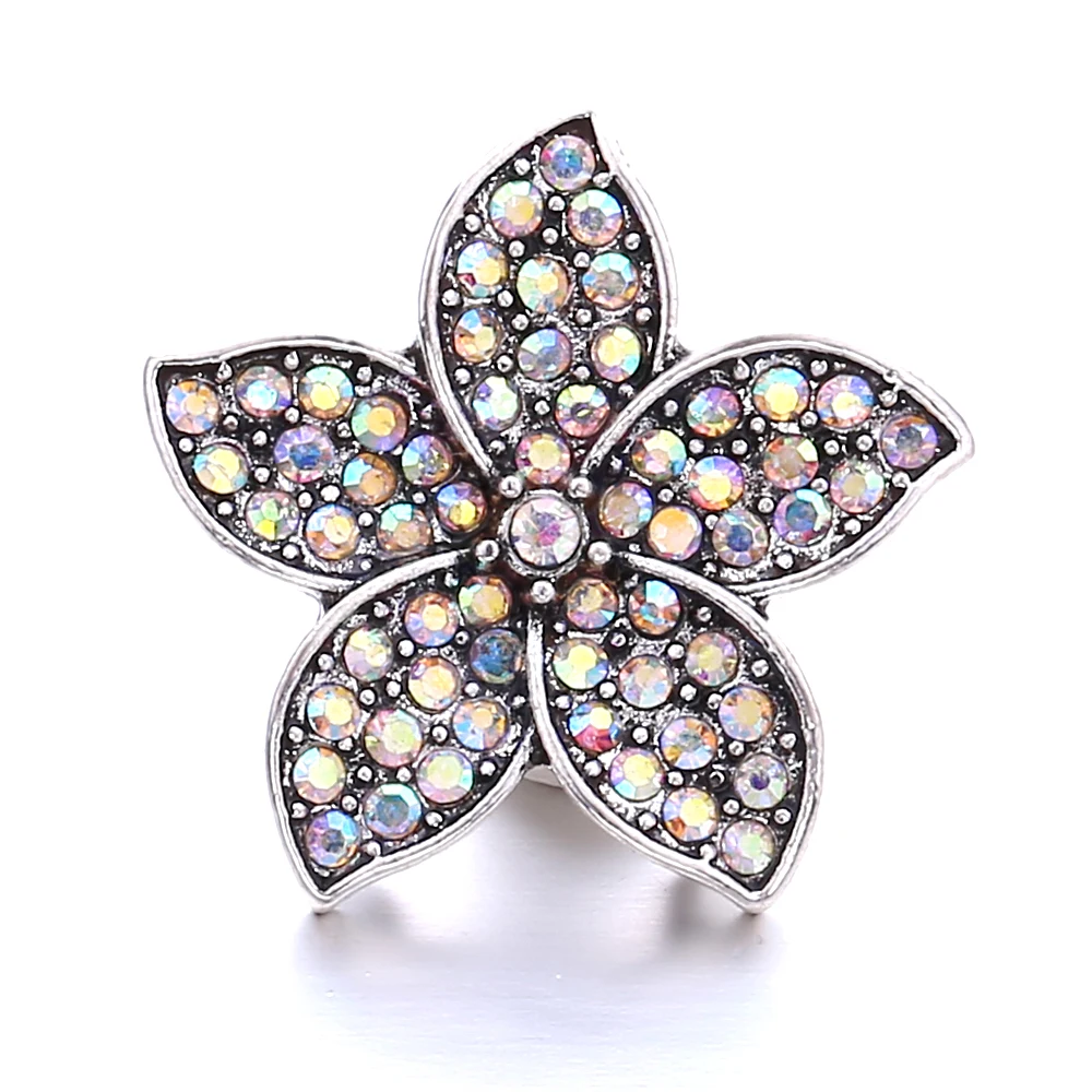 15pcs Snap Button Jewelry DIY Crystal Rhinestone Flower 18mm Metal Snap Buttons Fit Snap Bracelet Bangle
