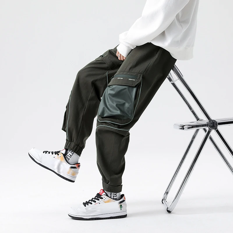 EBAIHUI Men's Cargo Pants Multi-pocket Zip-panel Casual Harem Pants Large Size New Personality Color Matching Pencil Trousers
