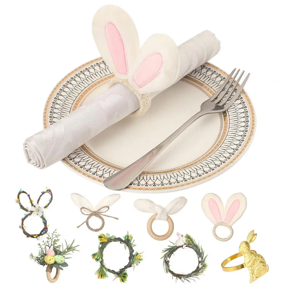 6 Pieces Easter Bunny Napkin Ring Spring Flower Shaped Napkin Holder Crafts For Festival Wedding Thanksgiving Home Kitchen Decor