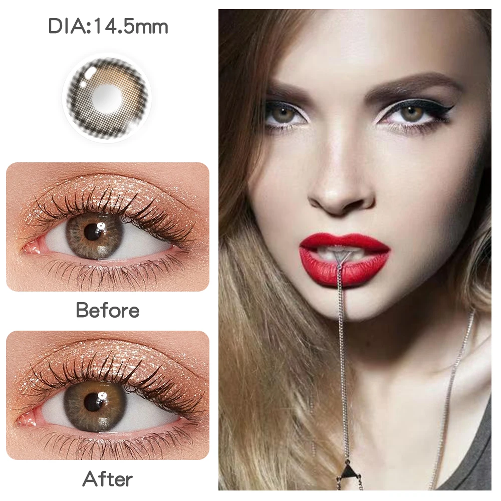 1 Pair 14mm Colored Contact Lenses For Eyes Fashion Natural Brown Lenses Small Beautiful Pupil with Myopia Degree Yearly Use contact lenses