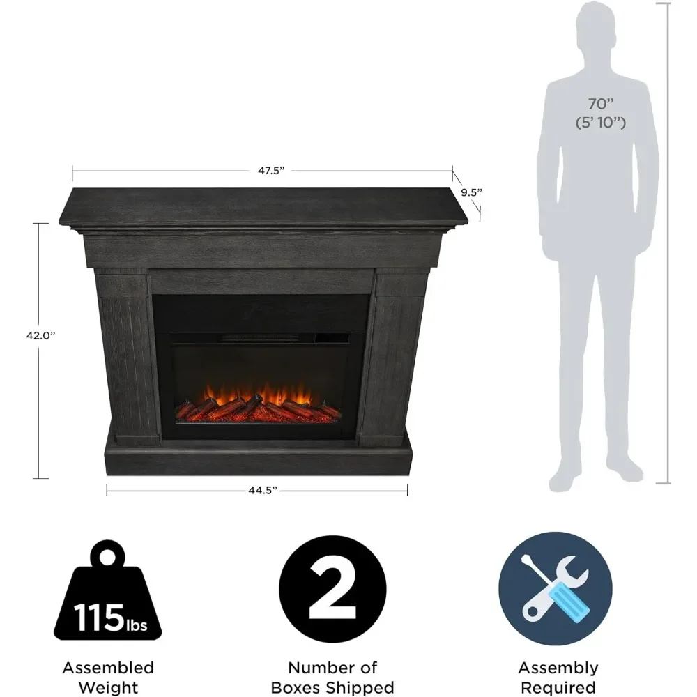 Crawford Slim Indoor Electric Fireplace with Mantel for Living Room or Bedroom, Replaceable Fireplace Insert Heater, 4