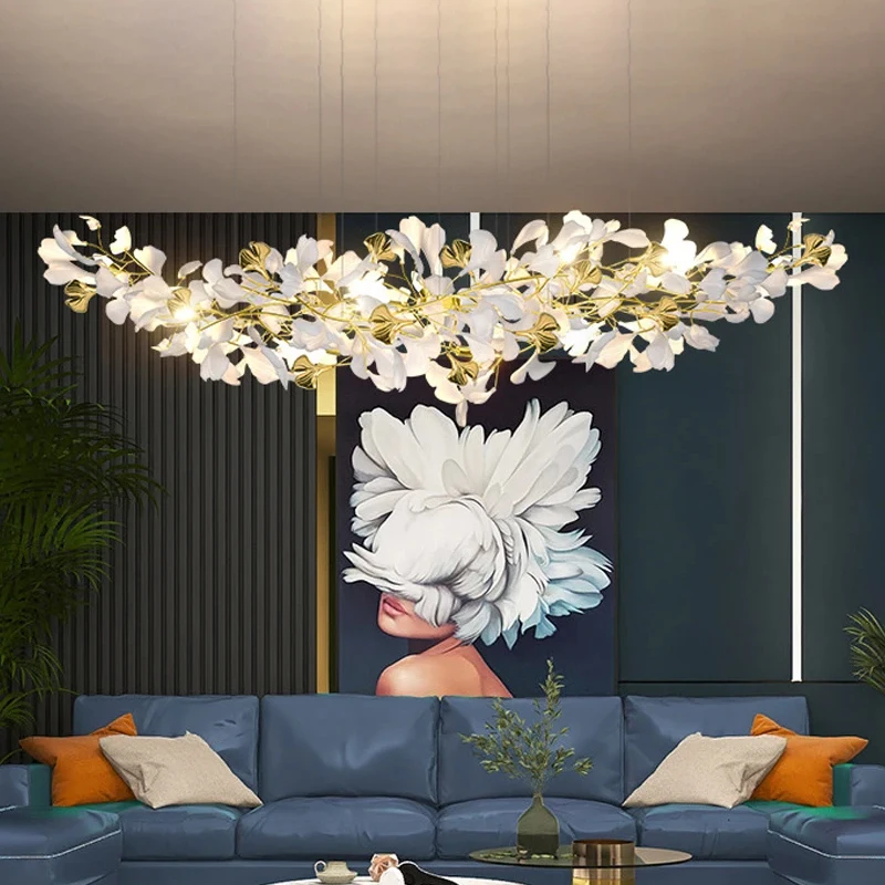 LED Chandelier Modern Ceramics Ginkgo Biloba Decoration Villa Living Room Indoor Hanging Lights Fixture