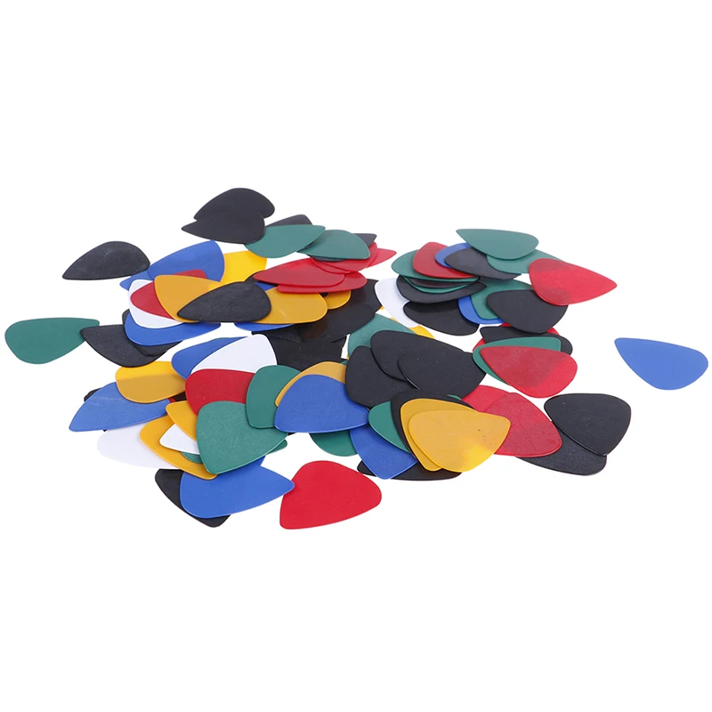 100Pcs 0.5mm 3x2.5cm Ultrathin Colorful Guitar Picks Guitar Pick Holder Set Electric Bass Ukulele Stick-on Holder