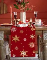 Christmas Gold Snowlfakes Linen Table Runner Holiday Party Decor Winter Xmas Kitchen Dining Table Runners Christmas Decorations 2