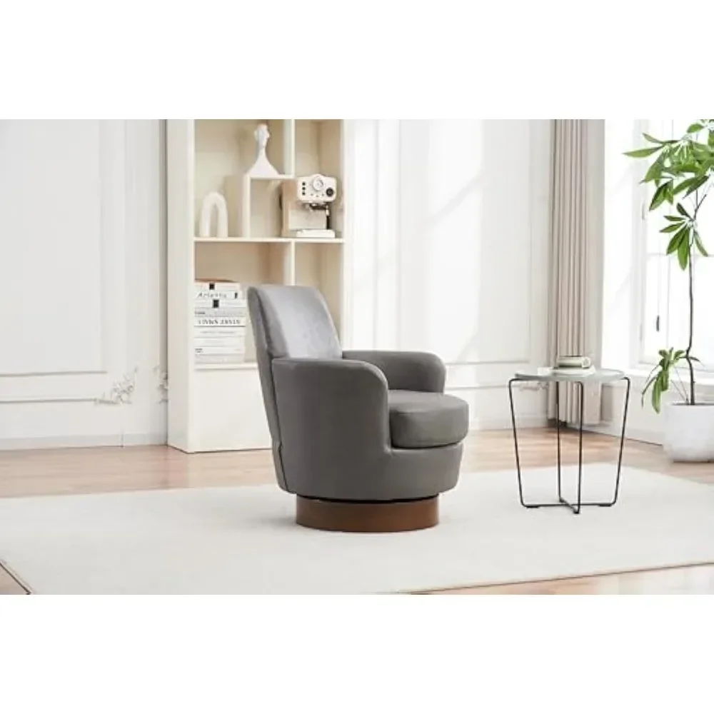 Swivel Barrel Chair Set of 2,Modern Comfy PU Leather Round Swivel Accent Chairs,360 Degree Single Armchair for Living Room, Grey