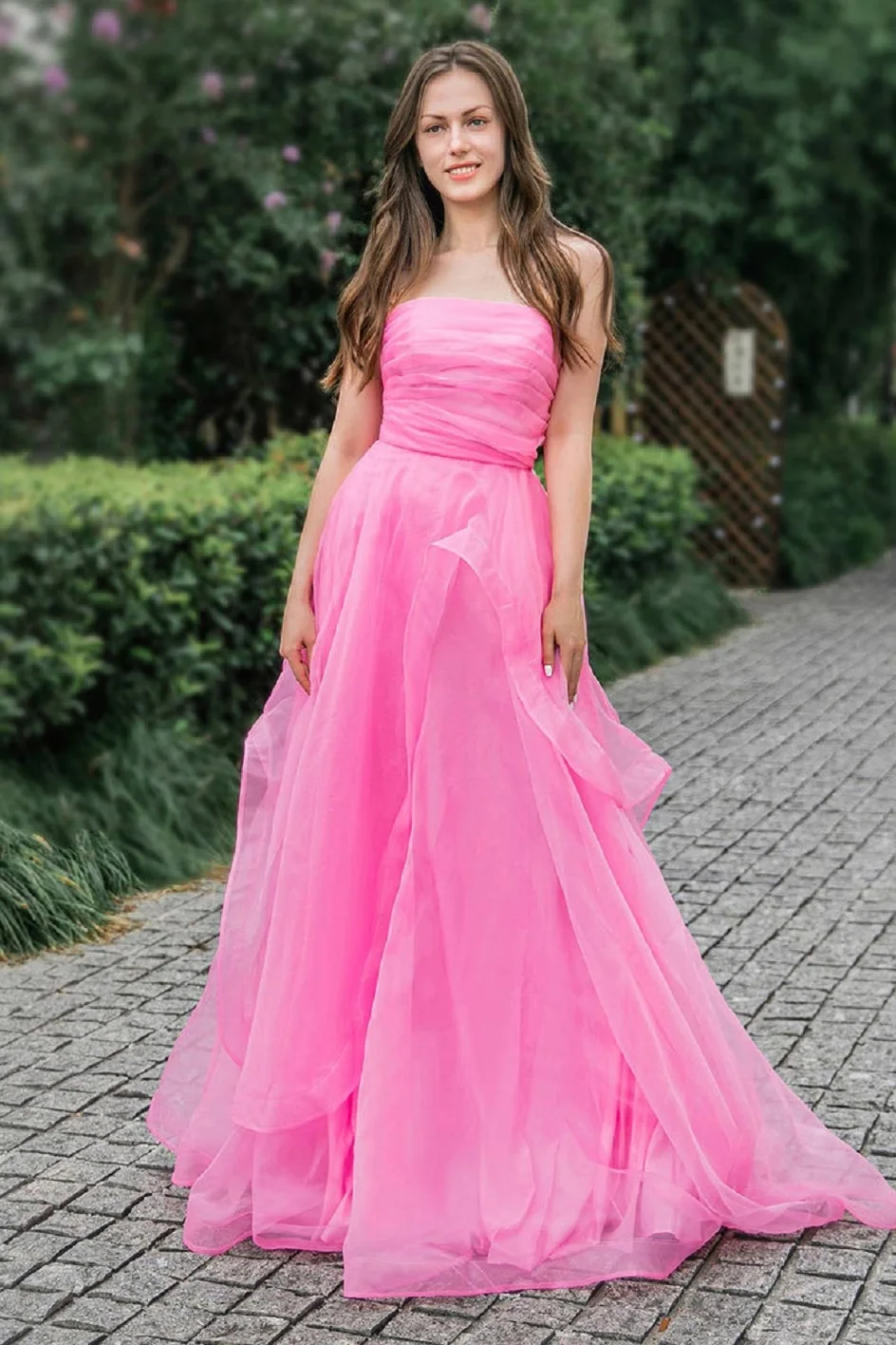 

Strapless Long Pink Prom Dress Corset Bodice Floor Length Homecoming Gowns Elegant A-Line Evening Party Dresses for Women 2024