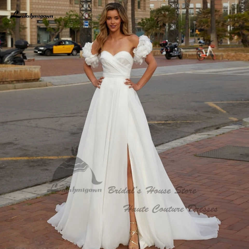 Lakshmigown Princess Women Organza Wedding Gowns Side Split 2024 Elegant Women Beach Long Bride Dresses Off The Shoulder