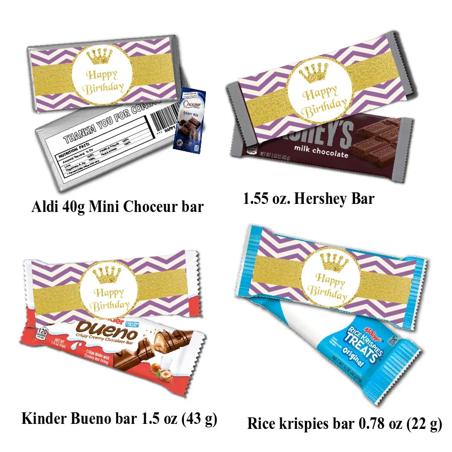 Personalizzato Viola Chevron Kinder Bueno Hershey Chocolate Bar Riso Krispies Etichette Caramelle Wrapper Adesivi Matrimonio Baby Shower Decor