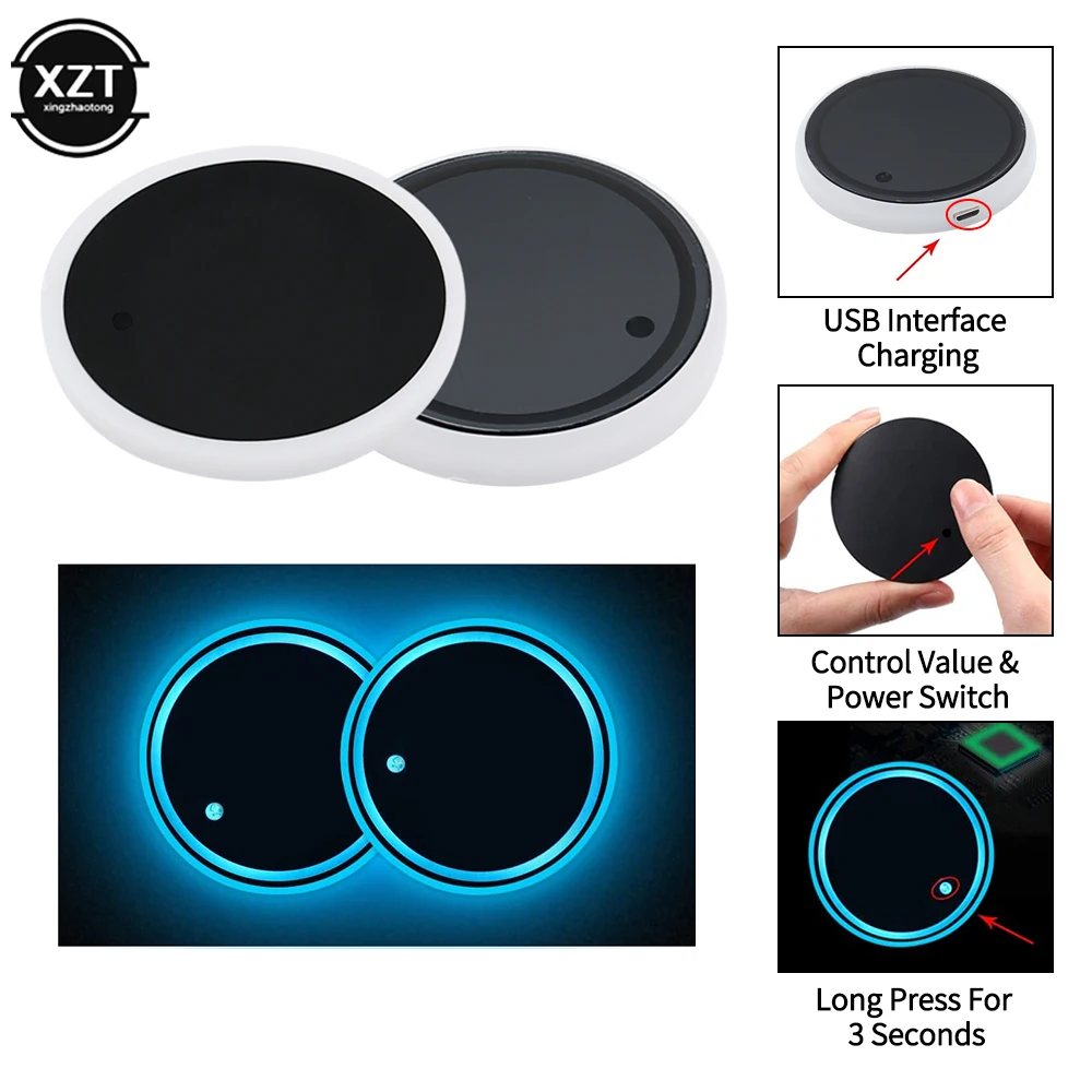 LED Cup Coaster Holder USB Light Mat Car Coasters Bottle RGB Luminous Atmosphere Lamp Glass Pad Seat 7 Colorful Backlight