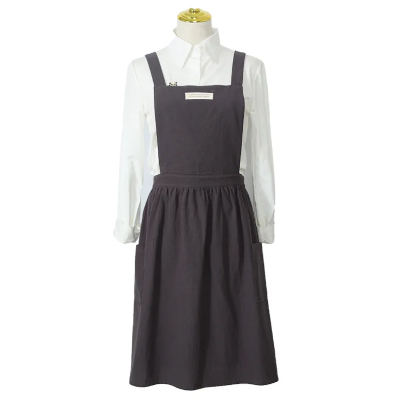 Literary Cotton and Linen Apron Korean Version Retro Kitchen Flower Shop Art Painting Work Clothes Apron