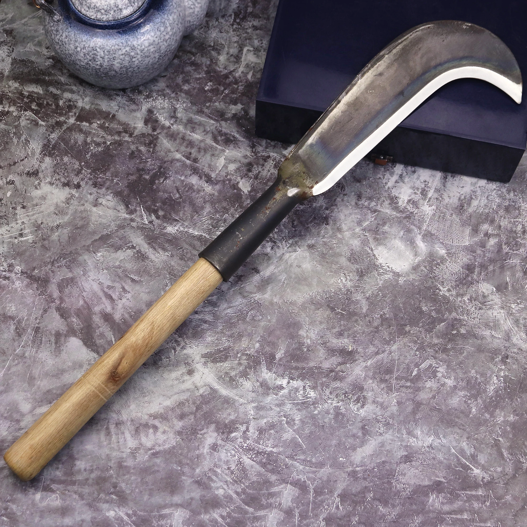 Description Picture 3 of itemWPKOPYA High carbon steel sharp outdoor wood + wooden handle, household farm knife, outdoor camping road clearing knife