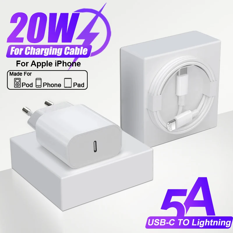 Per Apple Pd 20W Usb C Power Adapte Per Iphone 15 14 Pro Max 13 12 11 Xr 8 Plus Ricarica Rapida Tipo C A Cavo Del Caricabatterie Da Fulmine