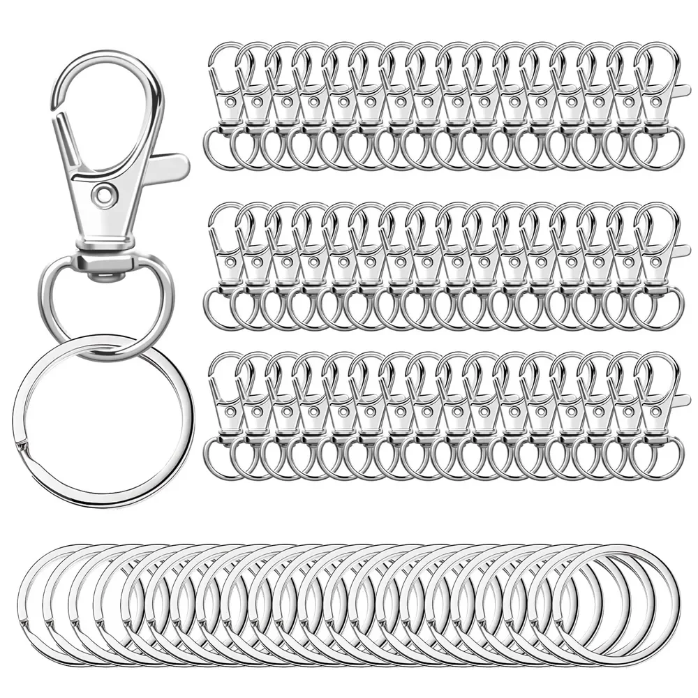 

100PCS Swivel Clasps Lanyard Snap Hooks with Key Rings Key Chain Clip Hooks Lobster Claw Clasps for Keychains Jewelry DIY Crafts