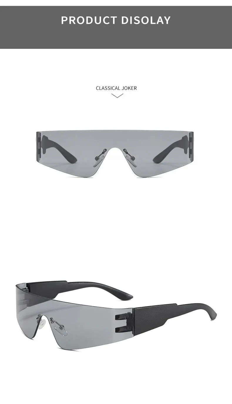 Futuristische Technologie Y2k Street Photo Konkav Geformte Sonnenbrille mit Verbundenen Gläsern – Detail 2