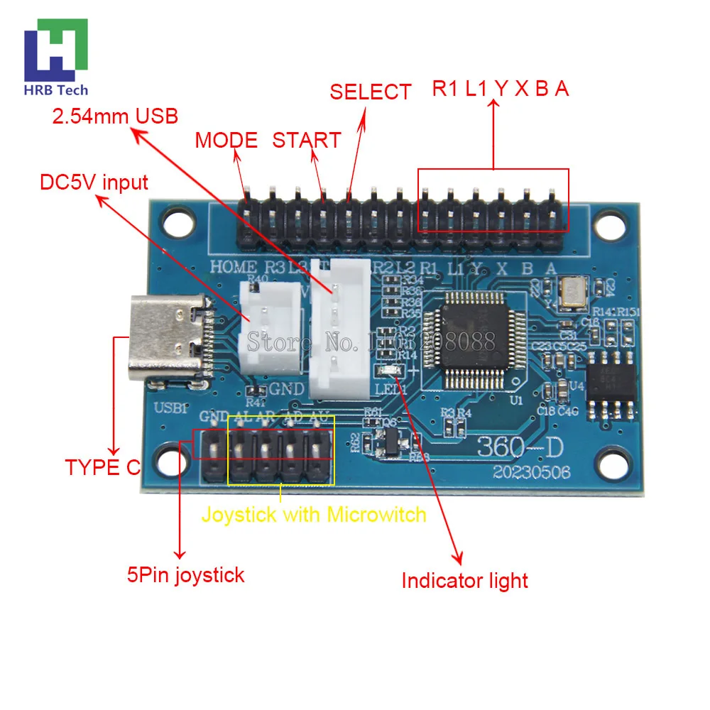 

One Player USB Encoder Arcade Game Zero Delay Joystick PCB Board Controller For PC/XBOX360/Android Game Console Parts