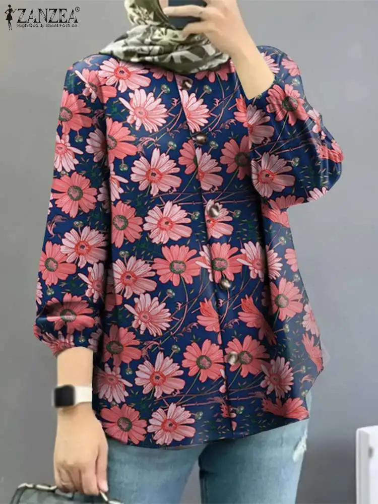 

ZANZEA Women Vintage Floral Printed Tops Casual Long Sleeve Autumn Muslim Blouse Bohemian Shirt Dubai Turkey Abaya Blusas Mujer