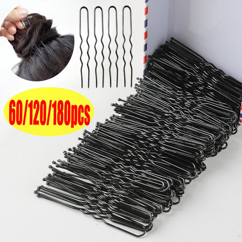 

60-180Pcs Black U Hair Clips Bobby Pins Fashion Hairpins Metal Barrettes Invisible Waved Hairgrip Hairstyle Styling Accessories