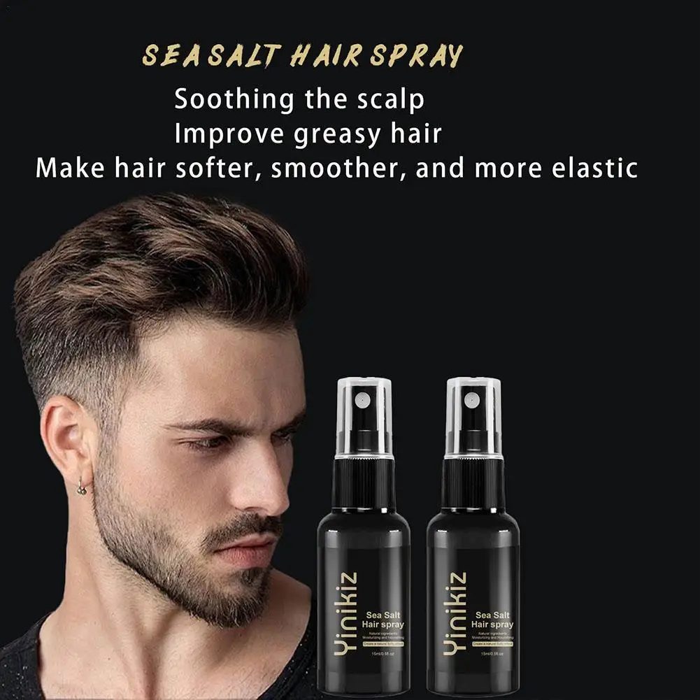 2x 15ML Sea Salt Hair Curl Spray For Men, Hair Styling Spray Improving Volumizing Texturing Natural Sea Salt Fixing