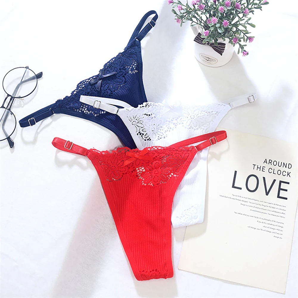 

Breathable Adjustable Underwear Bowknot Low-waist Sexy Briefs G-String Lace Panties Women Thong