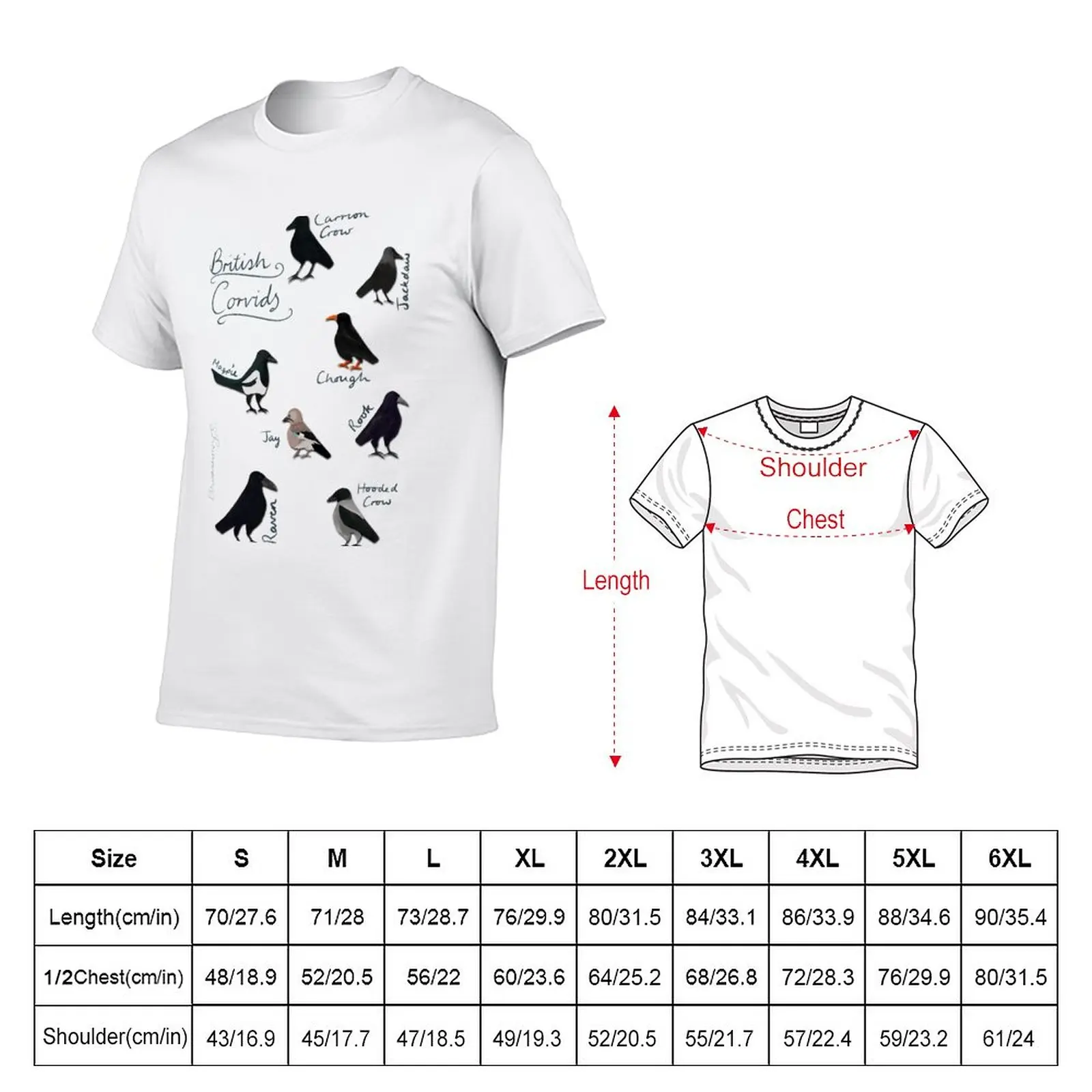 Фото Новая британская футболка Corvids, футболка с коротким графическим рисунком, футболка оверсайз, короткая футболка, футболки для мужчин, хлопок №2