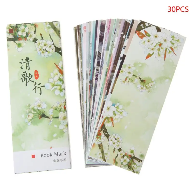 30pcs for Creative Chinese Style Paper Bookmarks Painting Cards Retro Beautiful D5QC